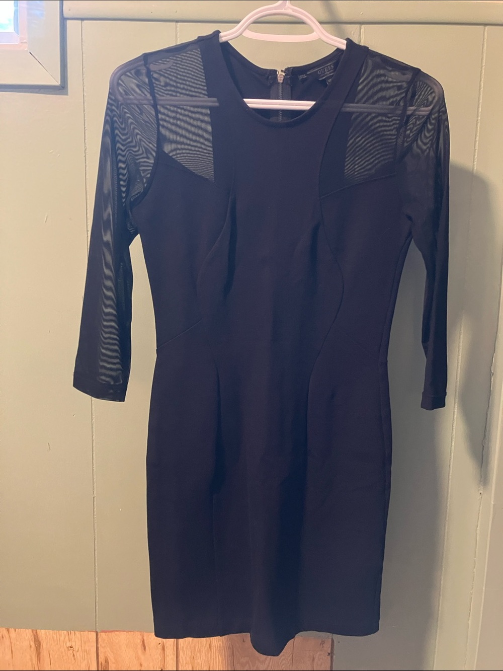 Guess Black Sheer-Sleeve Bodycon Dress